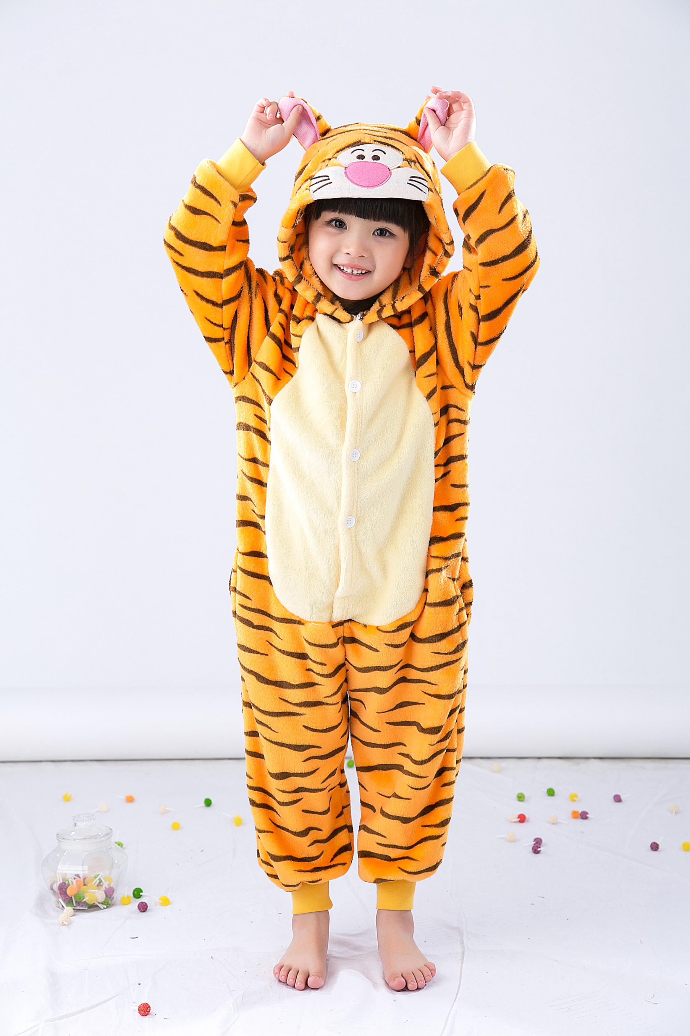 Tiger Unisex Kids Hooded Animal Onesie Supersoft Flannel Costume ...